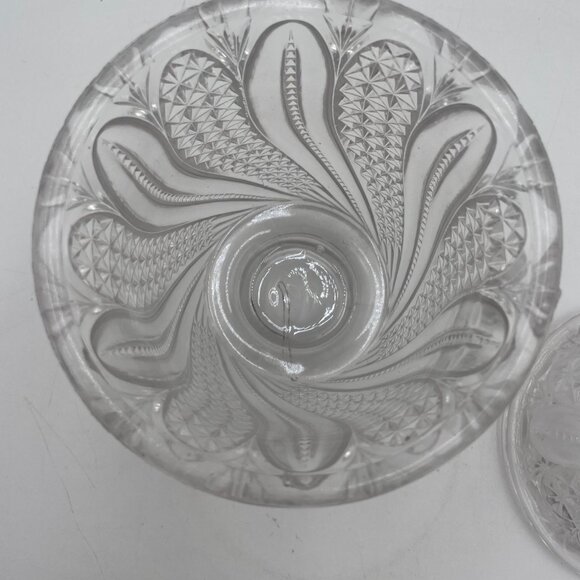 Vintage Glass EAPG Candy Dish Lid Clear Pressed Glass Swirl Feather Diamond Patt - Picture 3 of 8
